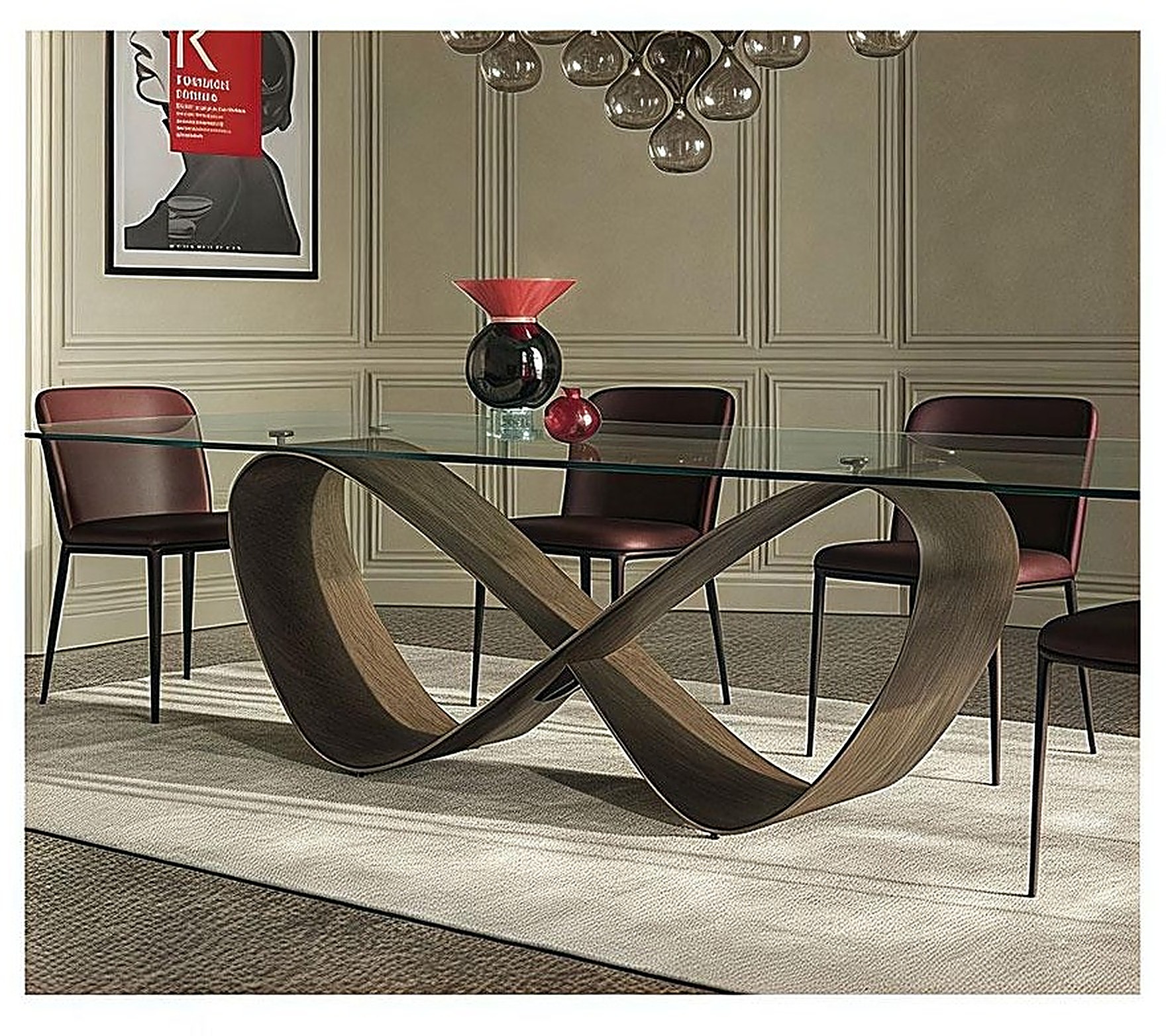 Nastro Glass — Tempered glass top, ribbon-form bronzed base