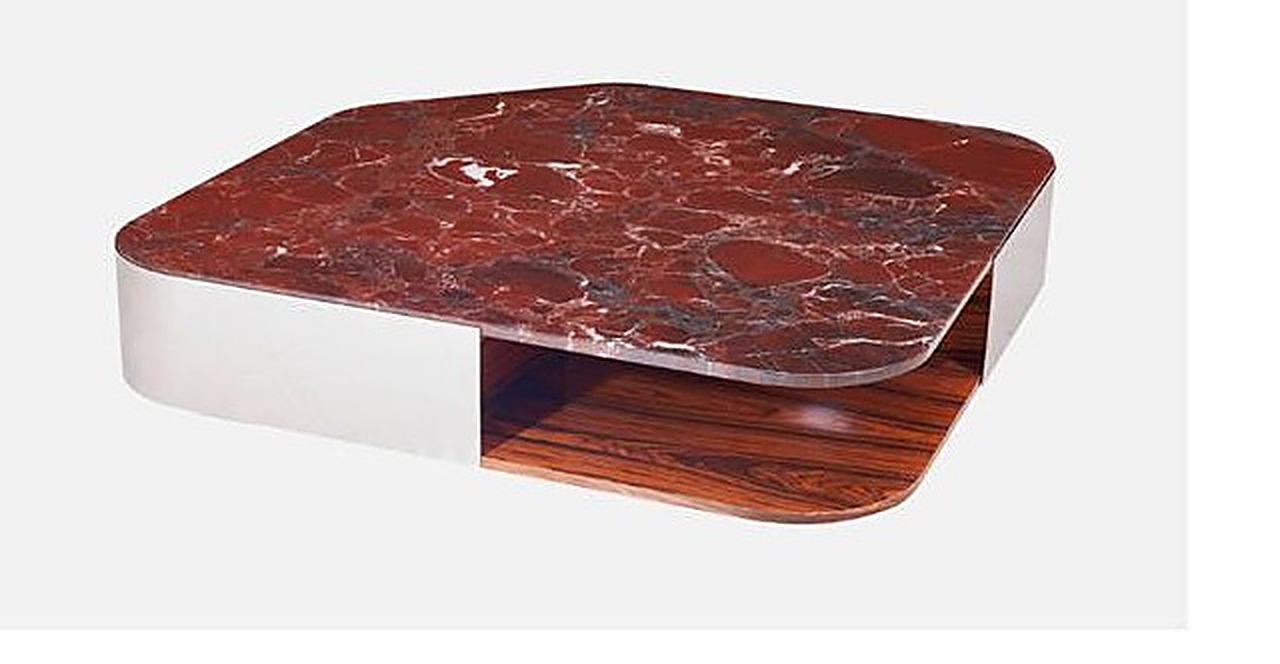Rosso Cube — Rosso Levanto marble top, polished steel and rosewood-lacquer body