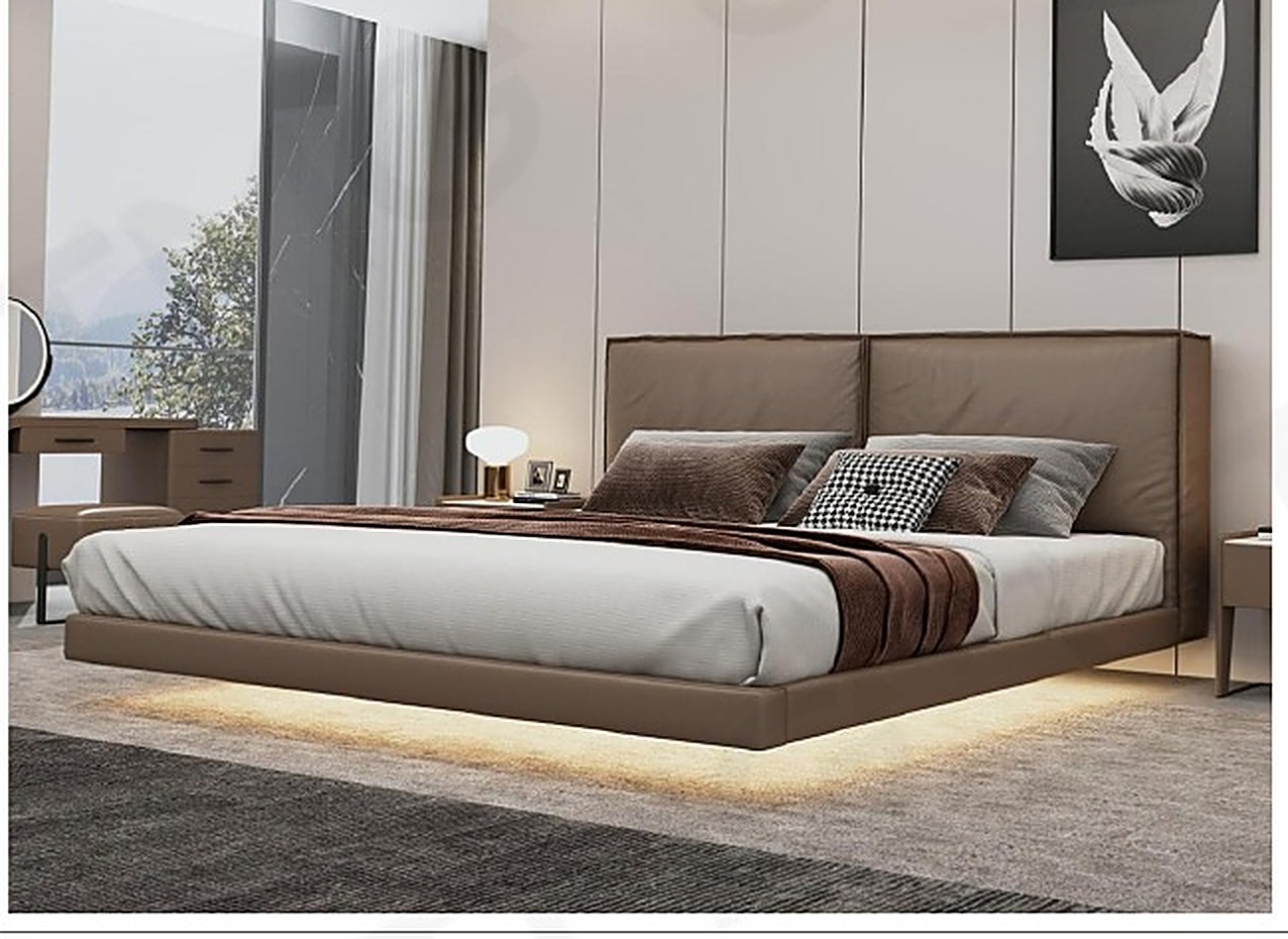 UTMG Floating Bed upholstered in genuine leather with concealed lighting