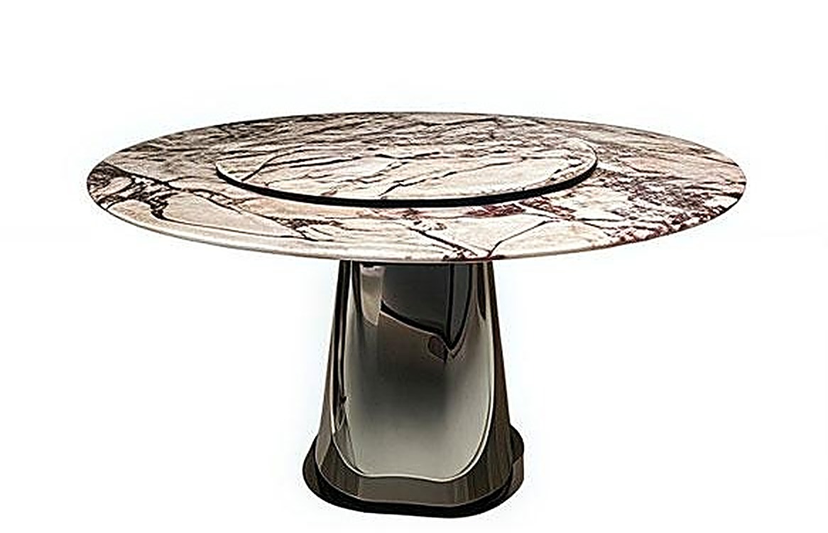 Orbita Rosso — Rosso-veined marble top, gunmetal cone base