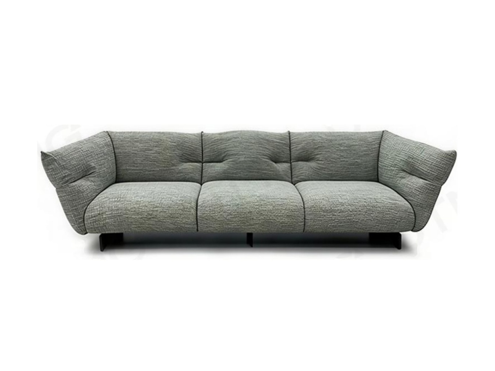 Moncloud Sofa — Sage pleated fabric, blackened steel blade legs, custom sizes available